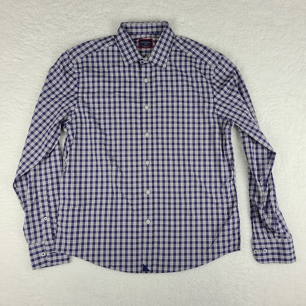 UNTUCKit Shirt Mens Medium‎ Purple Blue Plaid Performance Dress Button Up